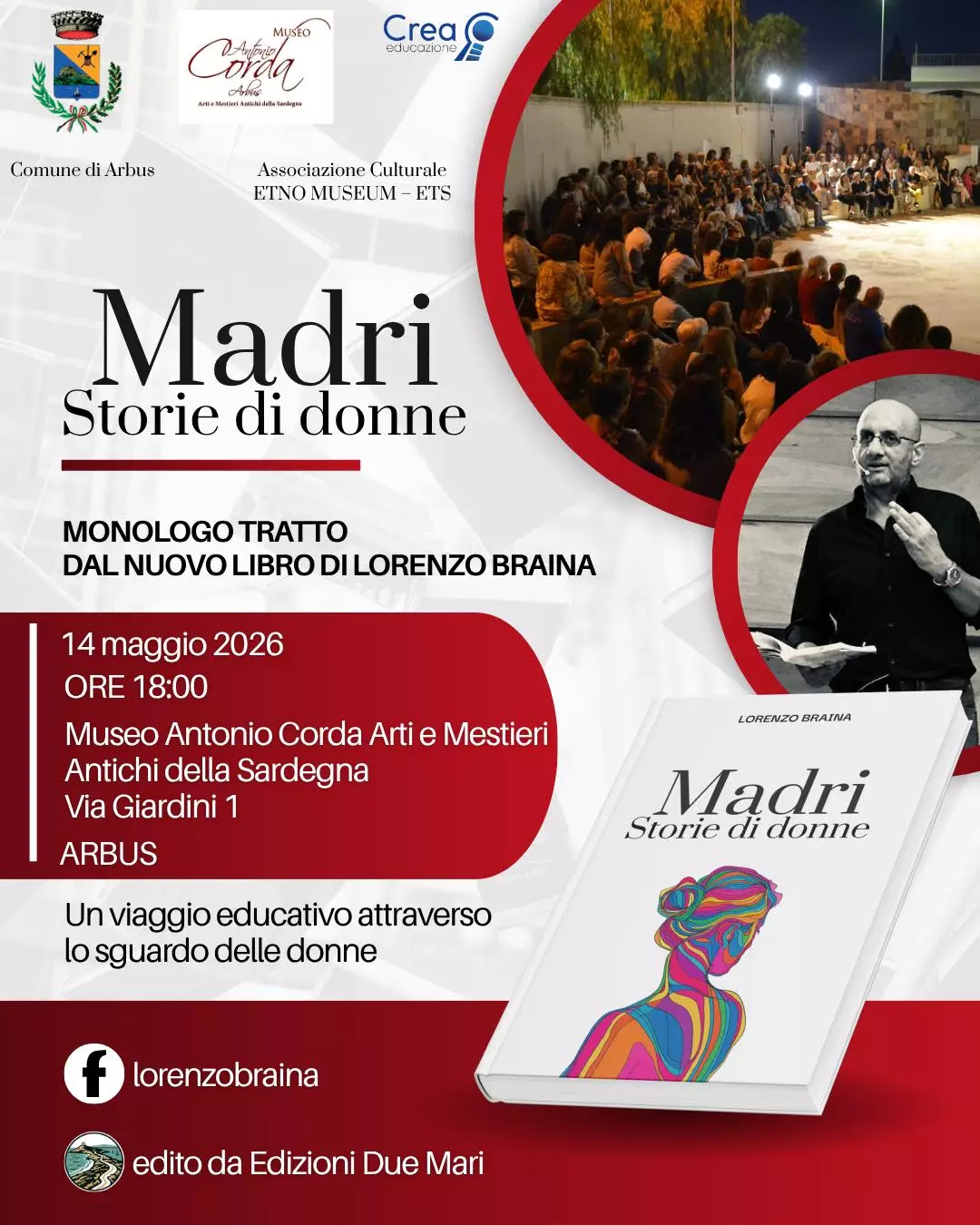 locandina incontro lorenzo braina 14 maggio museo corda via giardini 1 Arbus, logo comune di arbus e museo corda e crea educazione